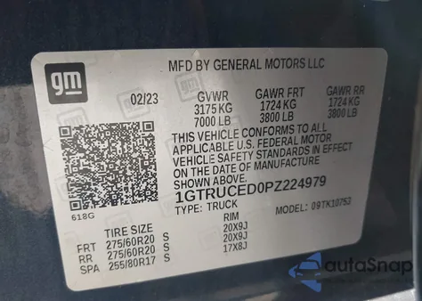 2023 GMC Sierra 1500 4Wd Double Cab Standard Box Elevation With 3Sb from USA, damaged, VIN 1GTRUCED0PZ224979